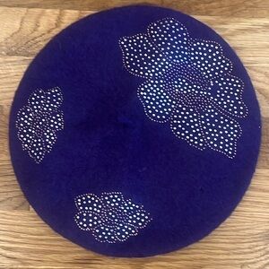 Vintage Raspberry beret purple embellished wool vintage beret